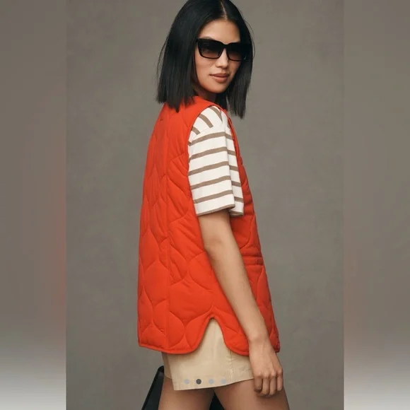 Quilted Tie-Front Sleeveless Vest in Vibrant Red - Picture 2 of 6